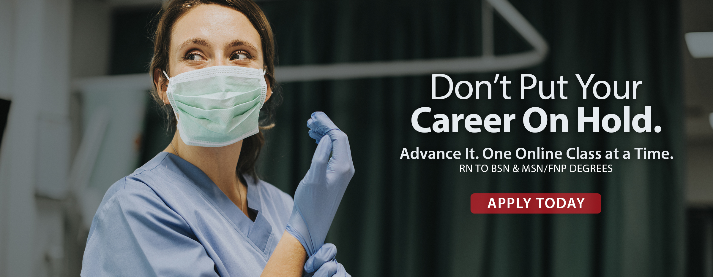 Image of Nurse. Don't put your career on hold. Advance it. One online class at a time. RN to BSN & MSN to FNP Degrees. Apply to KCU Nursing Programs Today.